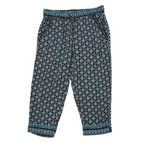 Anthropologie Women’s Geometric Crop Pants Medium Petite Elastic Waist Pockets - Picture 3 of 13